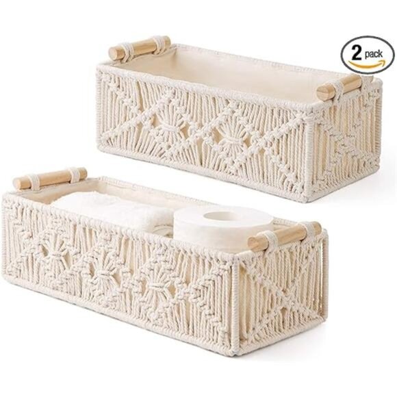 Mkono Macrame Storage Baskets Boho Decor Box Handmade Woven Decorative - Picture 7 of 7